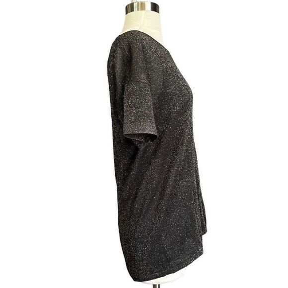 Skies Are Blue Glam Holiday Sparkle Glitter Metallic 90s Style Short Sleeve Blou - Picture 3 of 7